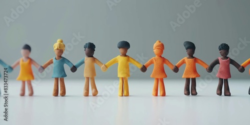 A diverse group of people holding hands, each person a different color.