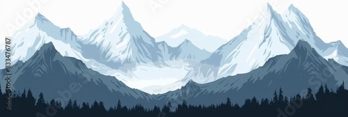 The image shows snow-capped mountain peaks.
