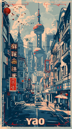 Yao city retro poster