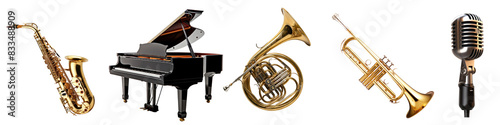 diverse jazz music instrument set