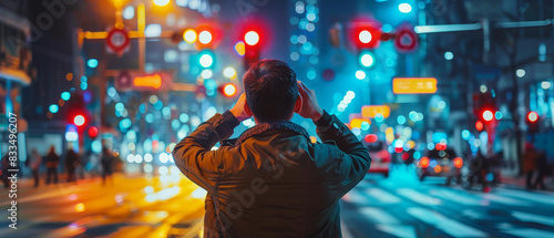 Man confused by multiple signs at an intersection