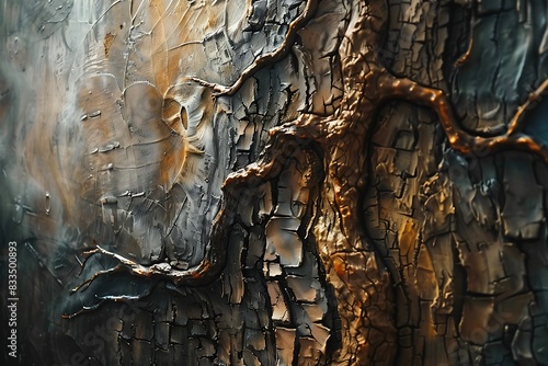 A textured canvas evokes the feeling of ancient bark
