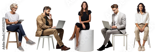 diverse people sitting working set