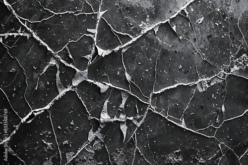 A web of delicate cracks crawls across a textured surface