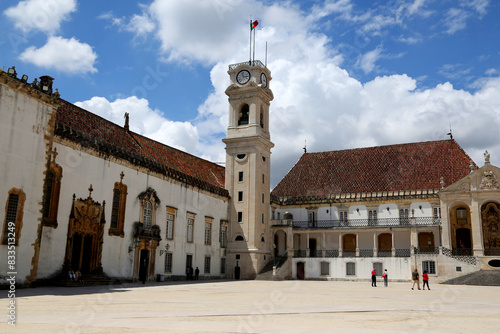 University square and bell tower in Coimbra, Portugal.