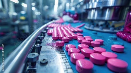 A Pink Pills During Production and Packing Process on Modern Pharmaceutical Factory.