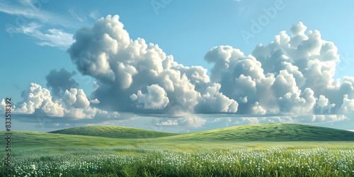 White clouds in the sky and grassland