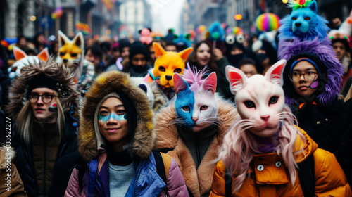 Group of Furry culture persons on the street