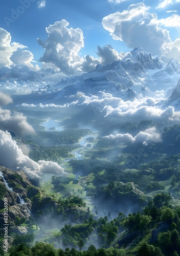 Fantasy epic mountain and forest landscape