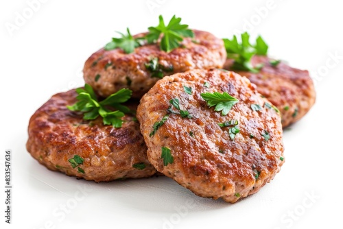 shahi kebab or shami kebab on white background with parsley leaf