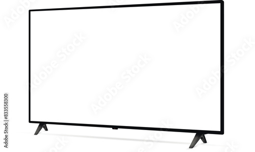 Realistic blank flat screen TV mockup from angled view