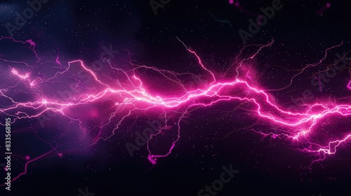 Realistic pink electrical lightning strike set against dark night sky Transformation of energy