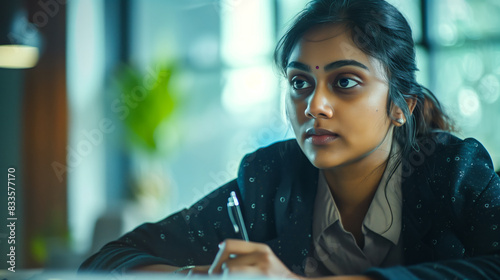 South Indian corporate woman taking notes in a meeting