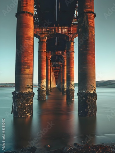 Forth rail bridge on columns in sea