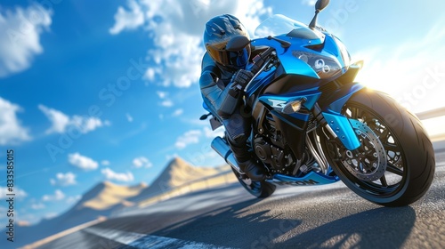 The blue racing motorcycle