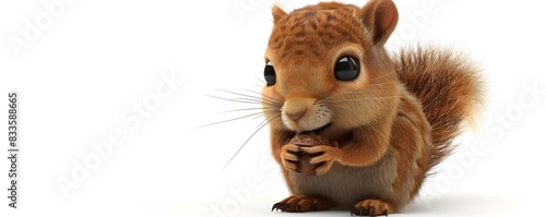 Endearing 3D of a Chubby Baby Squirrel Clutching an Acorn on White Background