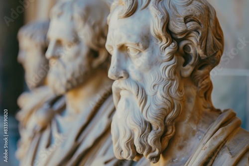 Ancient Greek philosopher statues and blurred philosophy. Generative Ai
