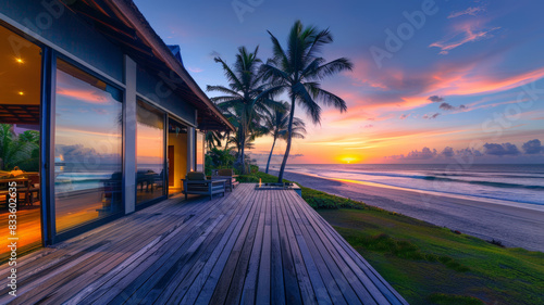 villa luxueuse au bord de mer à la lumière tropicale du soir