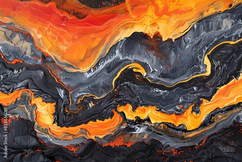 Molten hues of orange and red evoke a sense of volcanic power