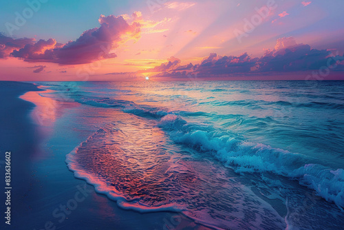A breathtaking sunset over the ocean with vibrant colors and calm waves