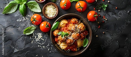 Celebrating Italian Heritage A Hearty Plate of Homemade Marinara Pasta with Meatballs and Fresh Parmesan Cheese