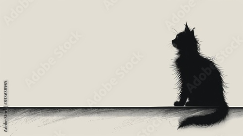 minimalist animal drawings, simple cat drawing with minimal lines to outline its silhouette, minimalistic line art illustration of a cat