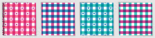Tattersall check endless pattern set. Simple buffalo checkered tartan plaid fabric print