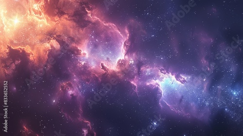 A dreamy pastel Star-field or starry sky with twinkling stars and nebulous clouds in shades of lilac and baby blue. 