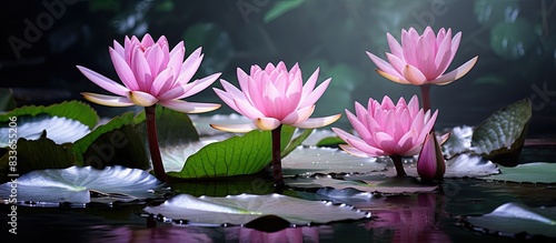 Water lily has rhizomes and flows underground And send the flowers to the surface There are beautiful flowers to watch throughout the year Late in the morning and afternoon. Creative banner