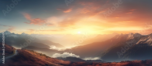 sunrise seen from the top of the mountains. Creative banner. Copyspace image