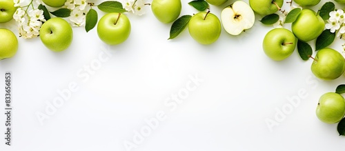 Organic fruits with green apples design on white background top view. Creative banner. Copyspace image