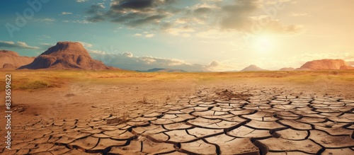 Landscape ground cracks drought crisis environment background. Creative banner. Copyspace image
