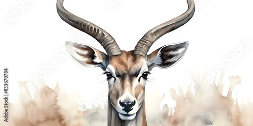 Watercolor illustration of antelope with horns on white background for wildlife designs. Concept Wildlife Illustration, Watercolor Art, Antelope Design, Nature Inspired, Animal Horns