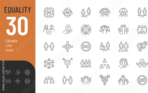 Equality Line Editable Icons set. Vector illustration in modern thin line style of society related icons: diversity, inclusion, gender, and other. Pictograms and infographics for mobile apps.