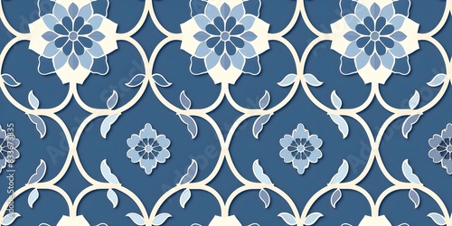 White Moroccan Lattice Pattern on Blue Background