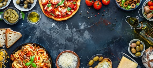 Italian Feast: A Top-Down View of a Background with Italian Food