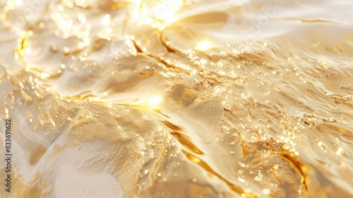 liquid shiny gold on light marble surface, abstract background, 3d render, 3d illustration,abstract wave metal gold background