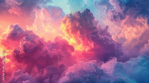 Abstract Cloud Formations, Dreamy cloudscapes in surreal, vibrant colors, offering ethereal and atmospheric visuals