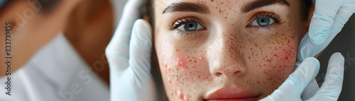 Dermatologist providing care and treating rosacea, focusing on skin improvement. Ideal concept for dermatology and skincare ads. Photo realistic image of patient receiving treatmen