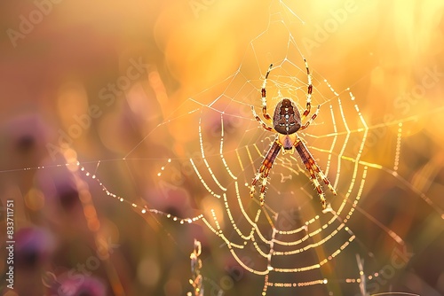The intricate web of a garden spider in the morning light