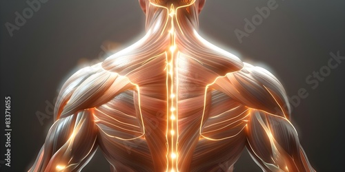 Detailed image showing highresolution of human back and arm muscles anatomy. Concept Anatomy of Human Back Muscles, Detailed Arm Muscles, High Resolution Image, Medical Illustration