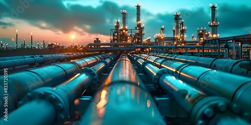 Oil and gas pipeline in operation for refining and transporting oil. Concept Oil and Gas Industry, Pipeline Operation, Refining Process, Oil Transportation, Energy Infrastructure
