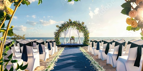 a image of a wedding ceremony set up on the beach