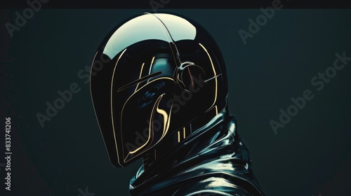 Futuristic Helmet Design with Sleek Black and Gold Aesthetic