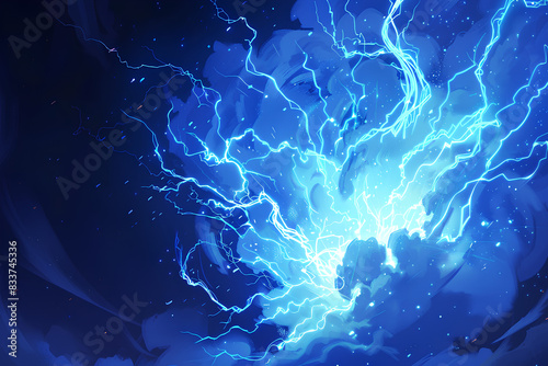 blue lightning black background vector 3d rendering