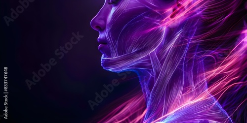 Neon-Colored High-Definition Image of the Trapezius Muscle. Concept Muscle Anatomy, Trapezius, Neon Colors, High-Definition, Medical Illustration