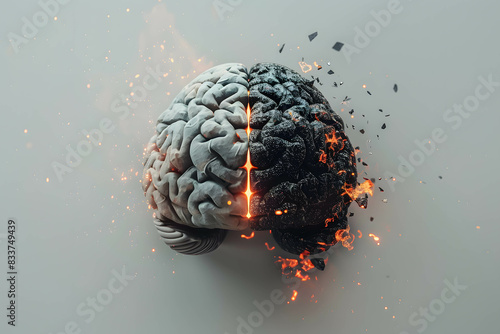 A split image of a brain with one side chaotic and the other calm, highlighting emotion control and cognitive biases, financial and investment psychology
