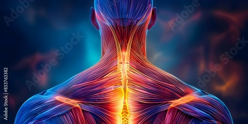 Techniques to relieve trapezius muscle tension and promote mindbody relaxation. Concept Stretching, Self-Massage, Heat Therapy, Mindfulness Practice