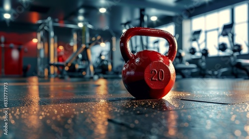 The red kettlebell on gym floor
