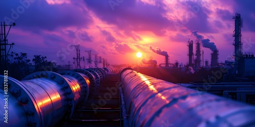 Operation of an oil pipeline during the refining process for the movement of oil and gas. Concept Oil Pipeline Operation, Refining Process, Movement of Oil, Gas Transportation, Oil Industry